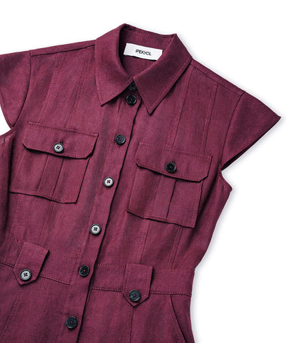 Button-Accented Linen Dress