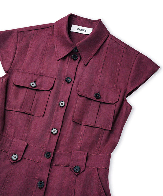 Button-Accented Linen Dress