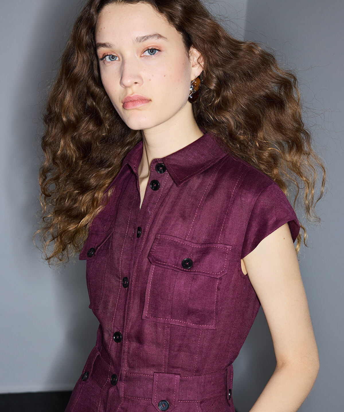 Button-Accented Linen Dress