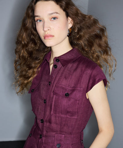 Button-Accented Linen Dress