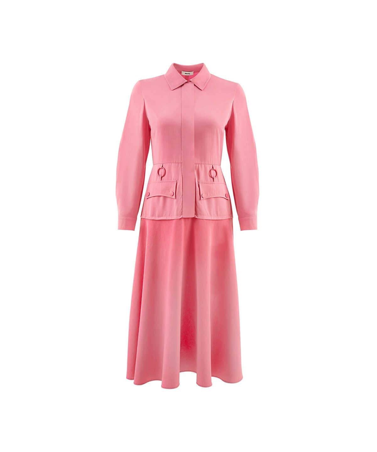 Ring-Detail Color-Block Midi Dress