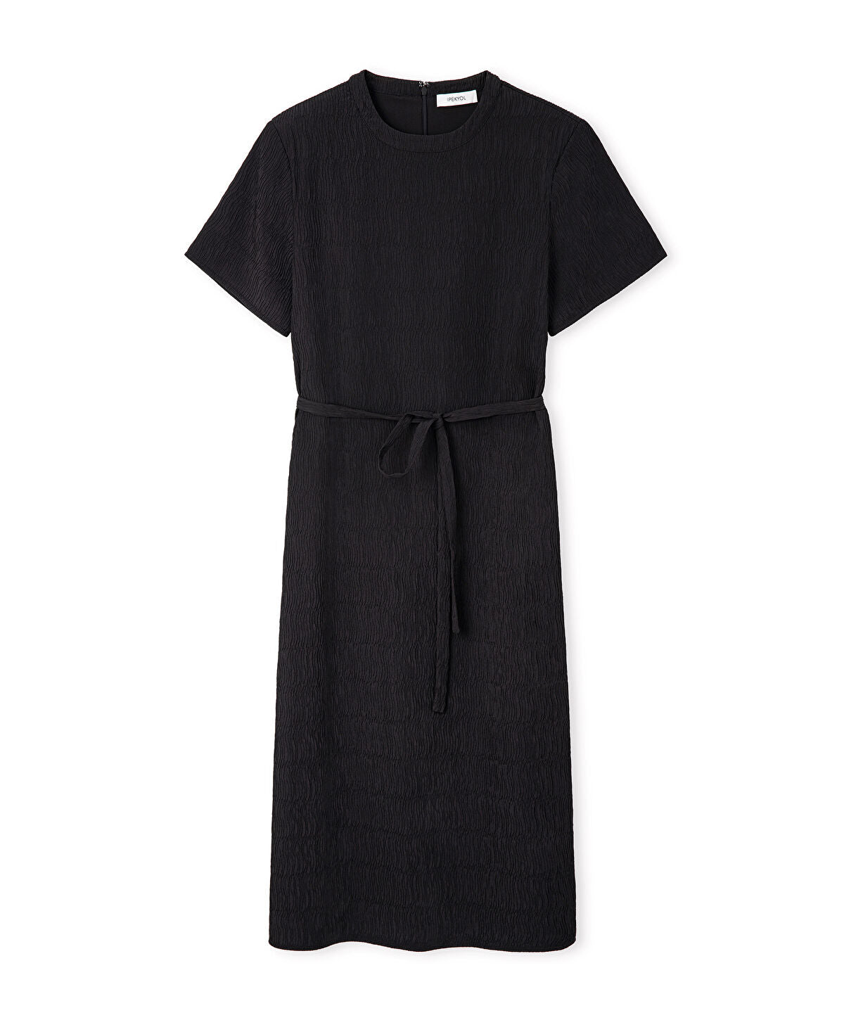 Belted Crinkle-Effect Dress