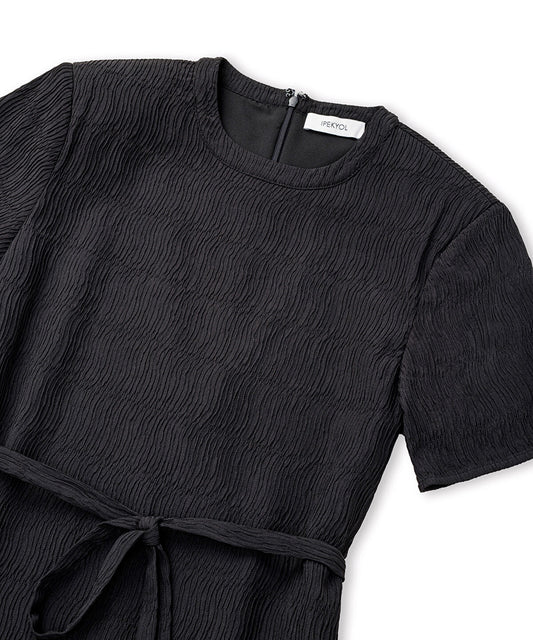 Belted Crinkle-Effect Dress