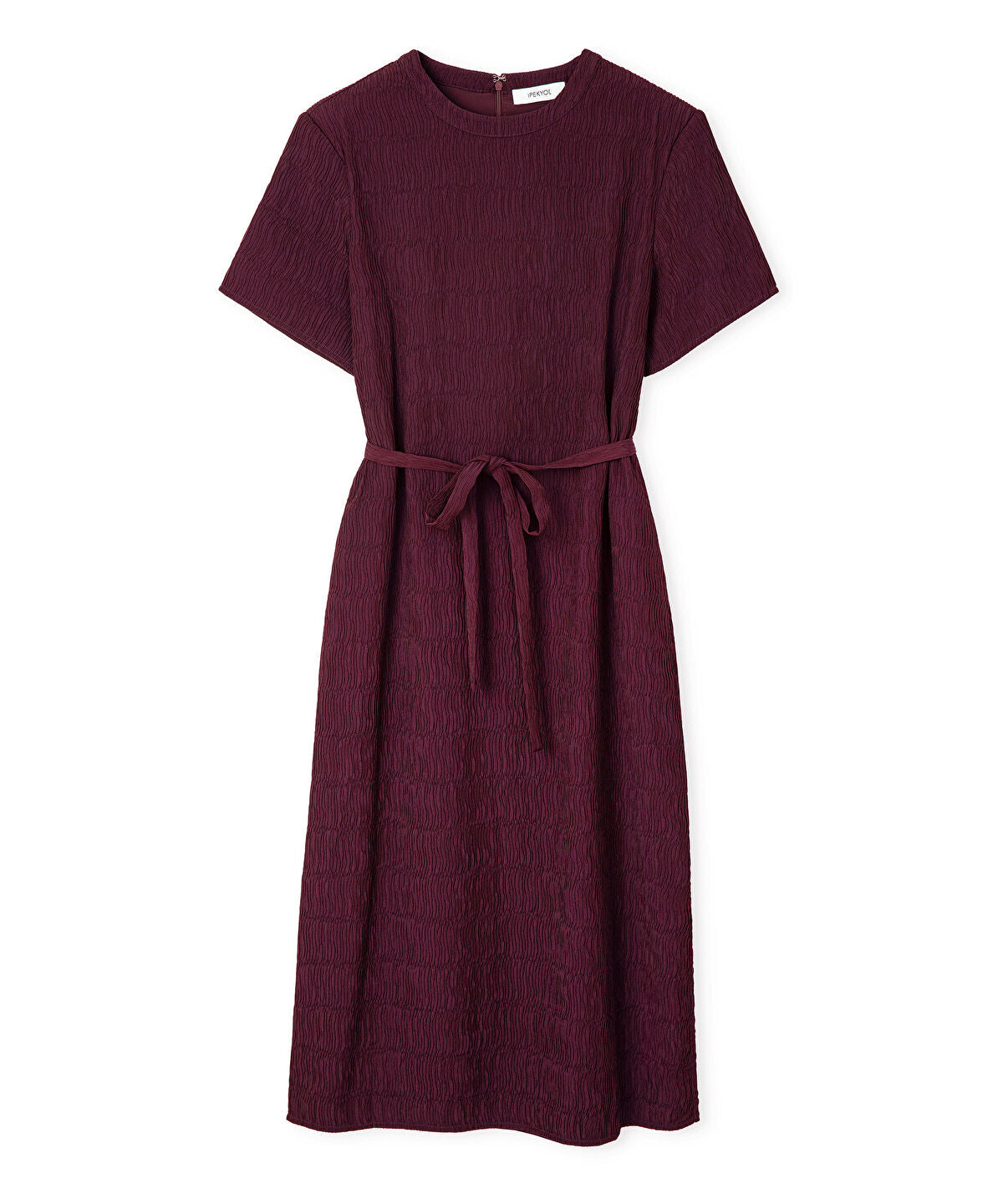 Belted Crinkle-Effect Dress
