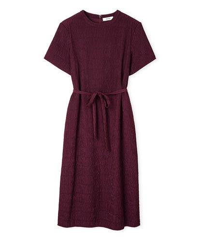 Belted Crinkle-Effect Dress