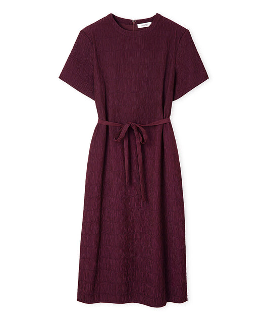 Belted Crinkle-Effect Dress