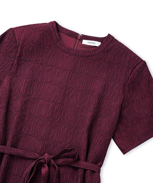 Belted Crinkle-Effect Dress