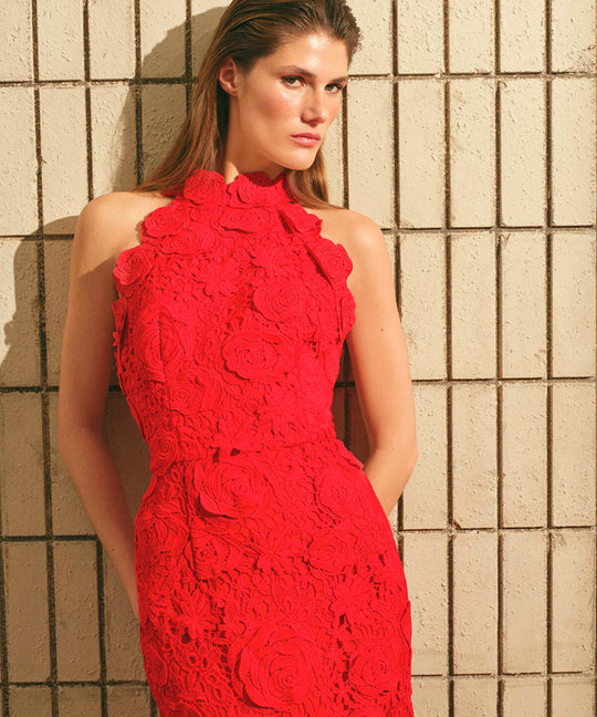 Guipure Dress with Floral Applique