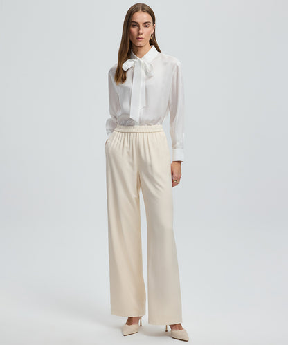 Wide-Leg Elastic Waist Trousers