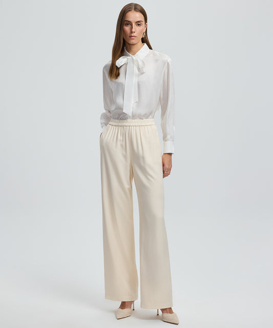 Wide-Leg Elastic Waist Trousers