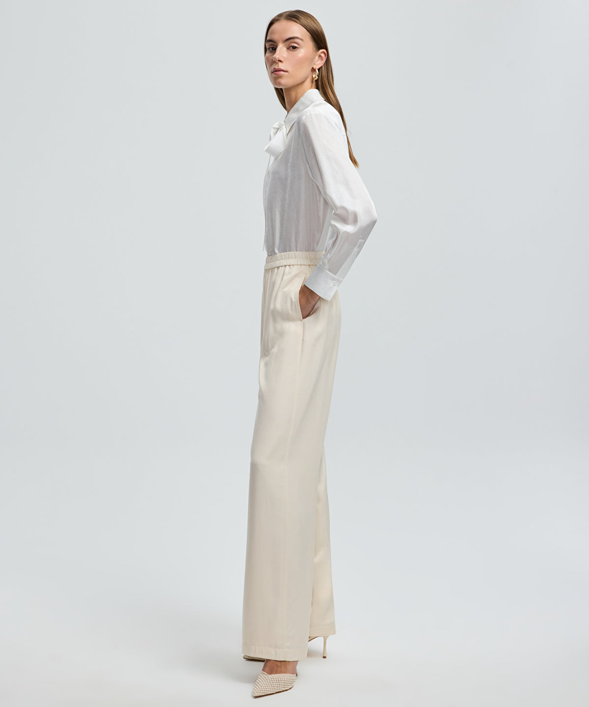Wide-Leg Elastic Waist Trousers