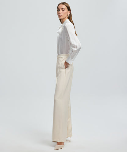 Wide-Leg Elastic Waist Trousers