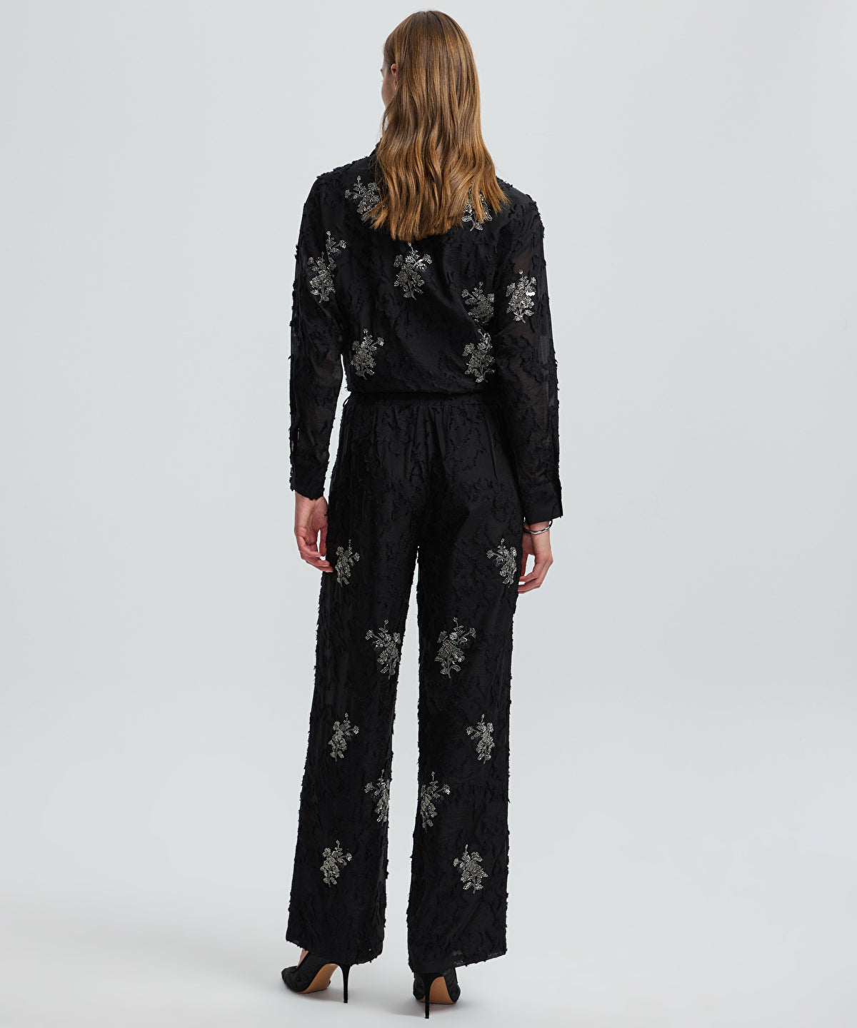 Zoomed Embellished Wide-Leg Trousers
