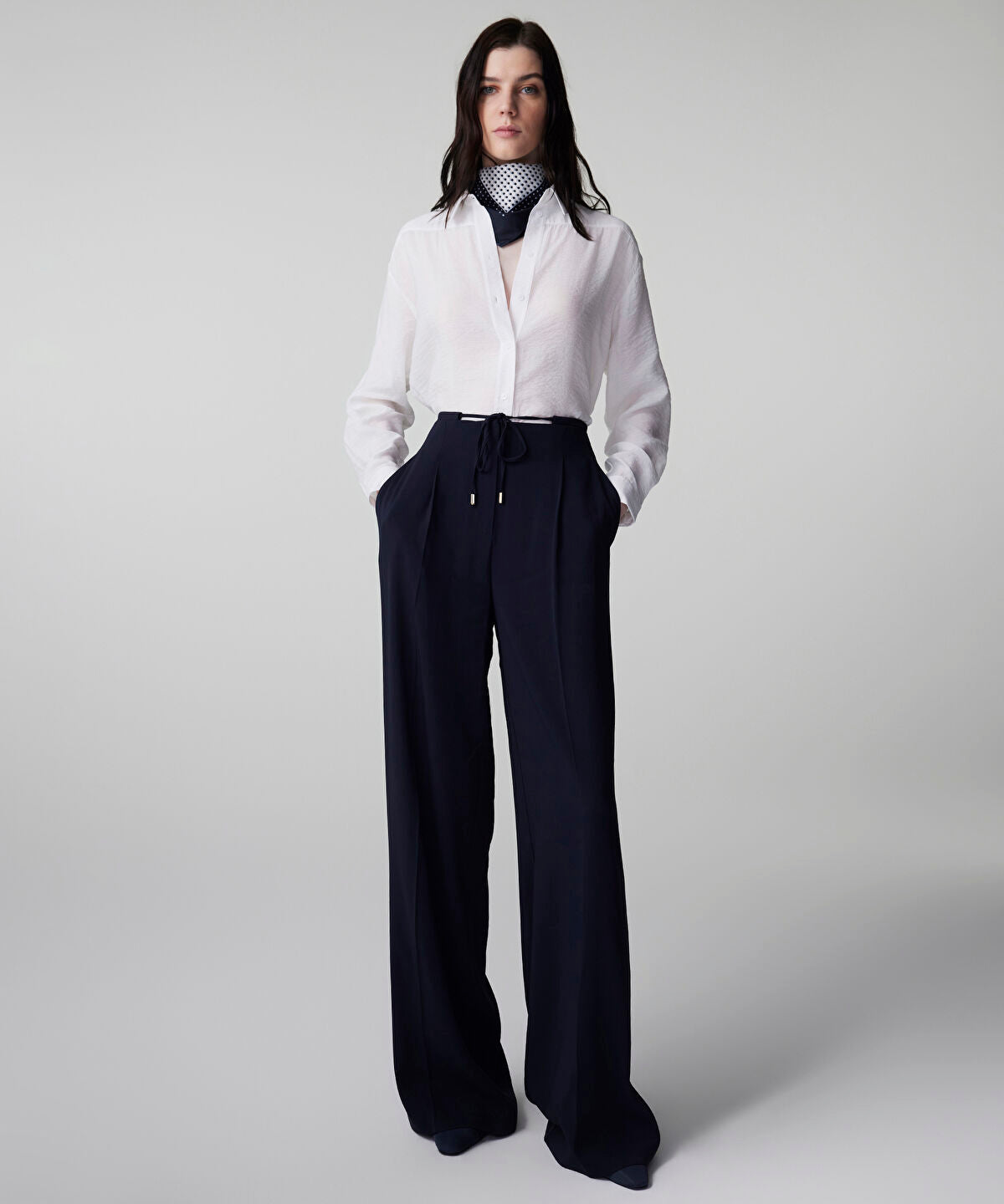 Tie Waist Wide-Leg Trousers