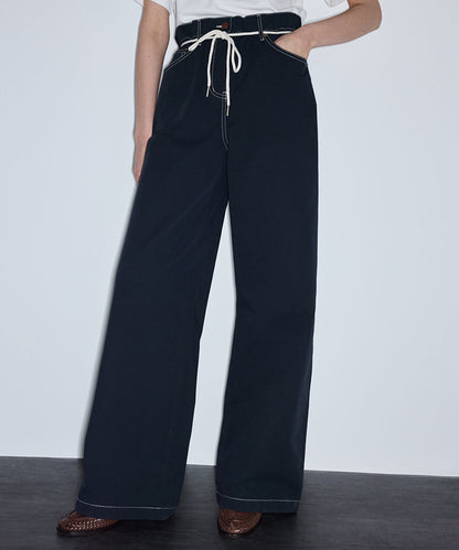 Wide-Leg Trousers with Rope Belt