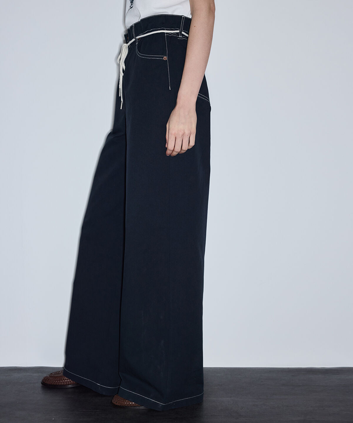 Wide-Leg Trousers with Rope Belt