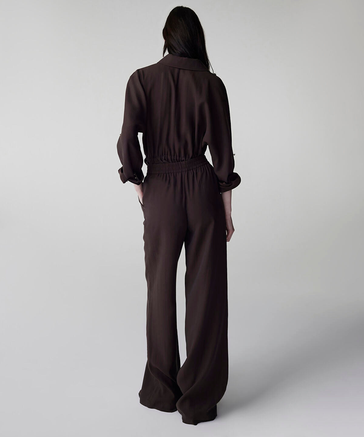 Zoomed Elastic Waist Wide Leg Trousers