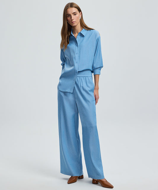 Rhinestone Embellished Wide-Leg Trousers