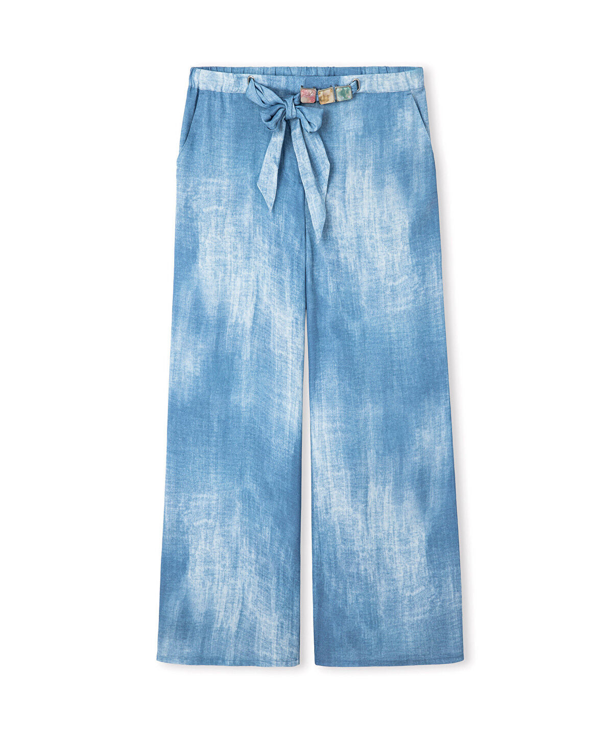 Denim-Print Viscose Trousers