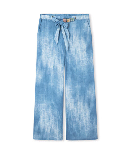 Denim-Print Viscose Trousers