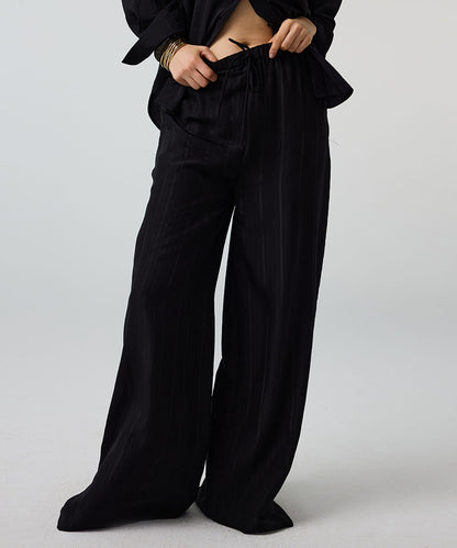 Self-Stripe Wide-Leg Trousers