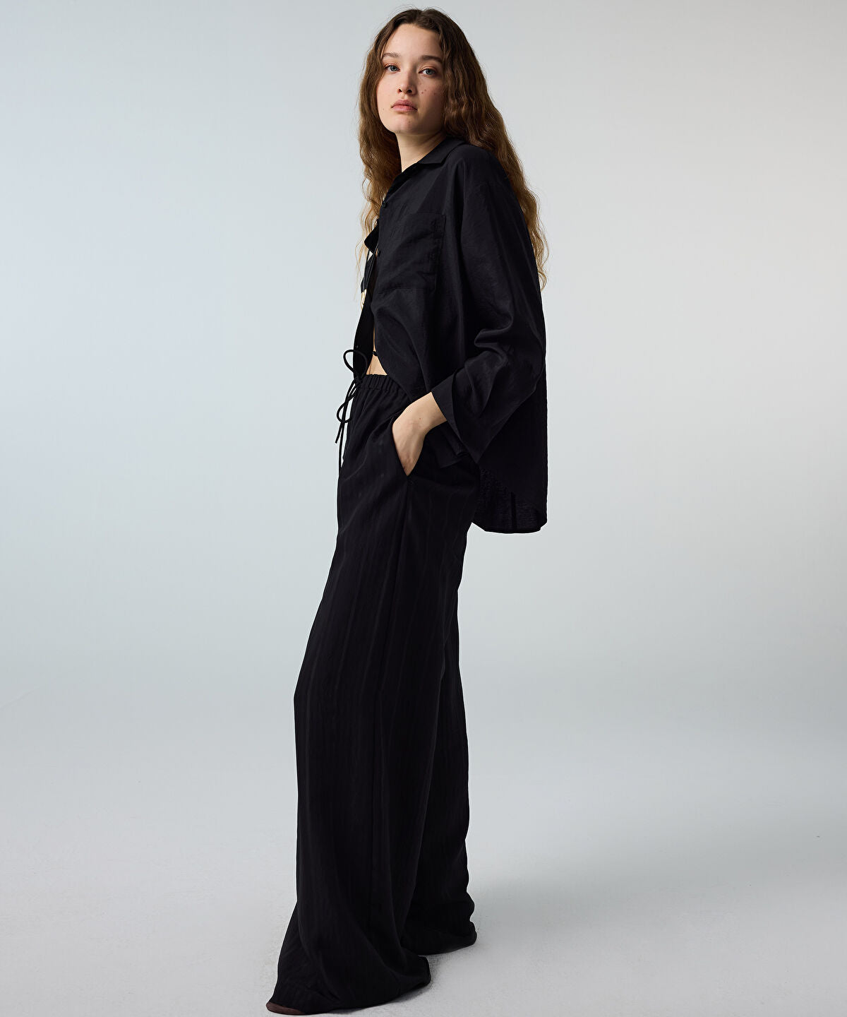 Zoomed Self-Stripe Wide-Leg Trousers