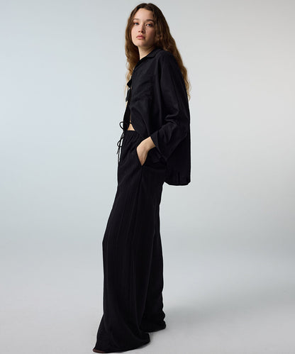 Self-Stripe Wide-Leg Trousers