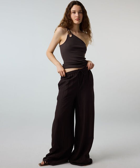 Self-Stripe Wide-Leg Trousers