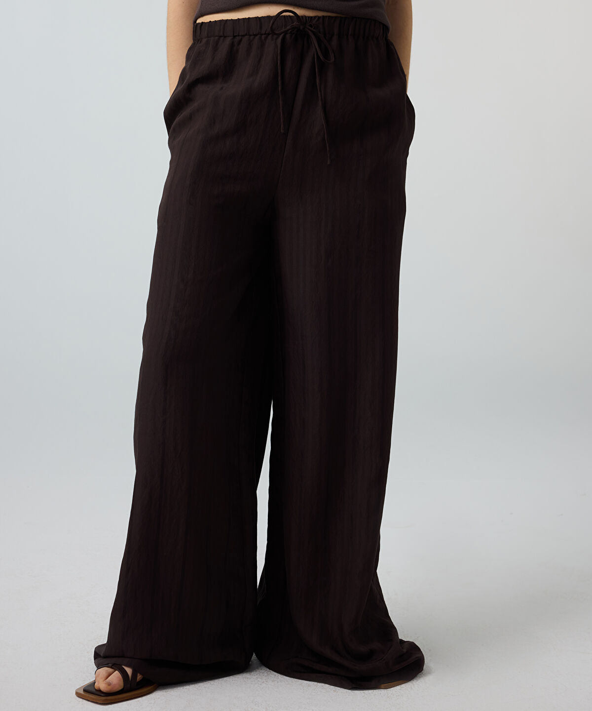 Self-Stripe Wide-Leg Trousers