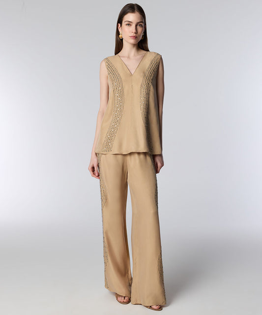 Rhinestone Wide-Leg Trousers