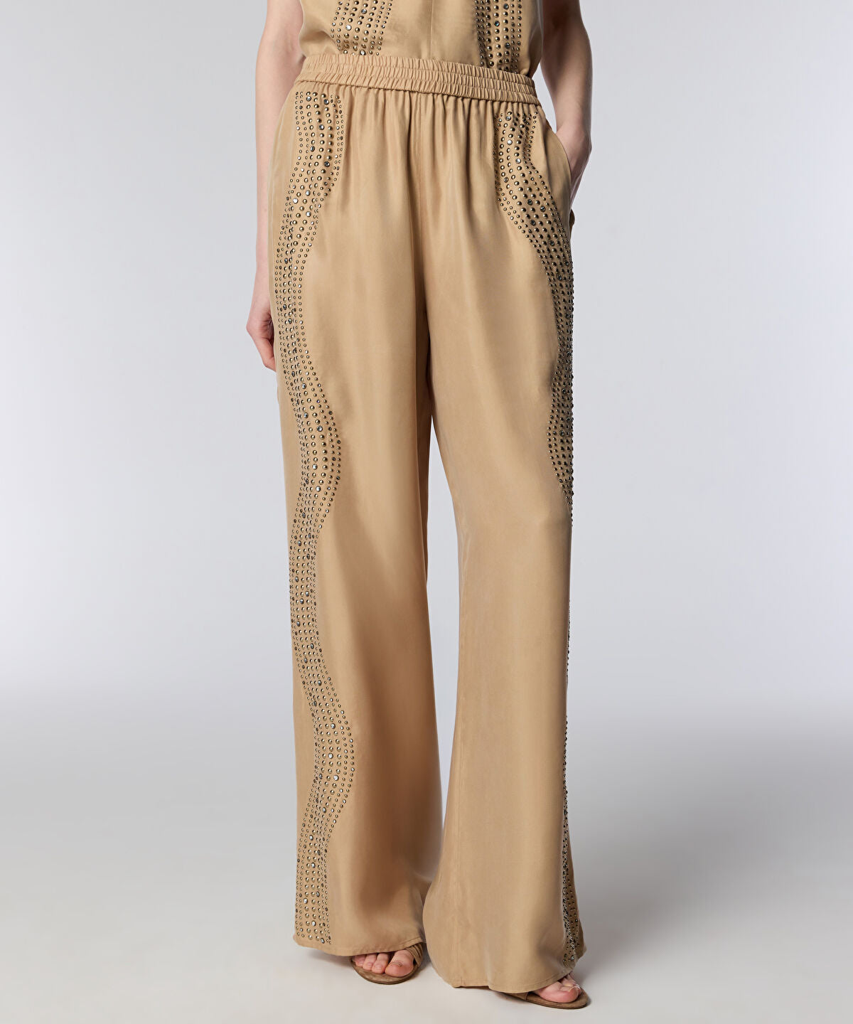 Zoomed Rhinestone Wide-Leg Trousers