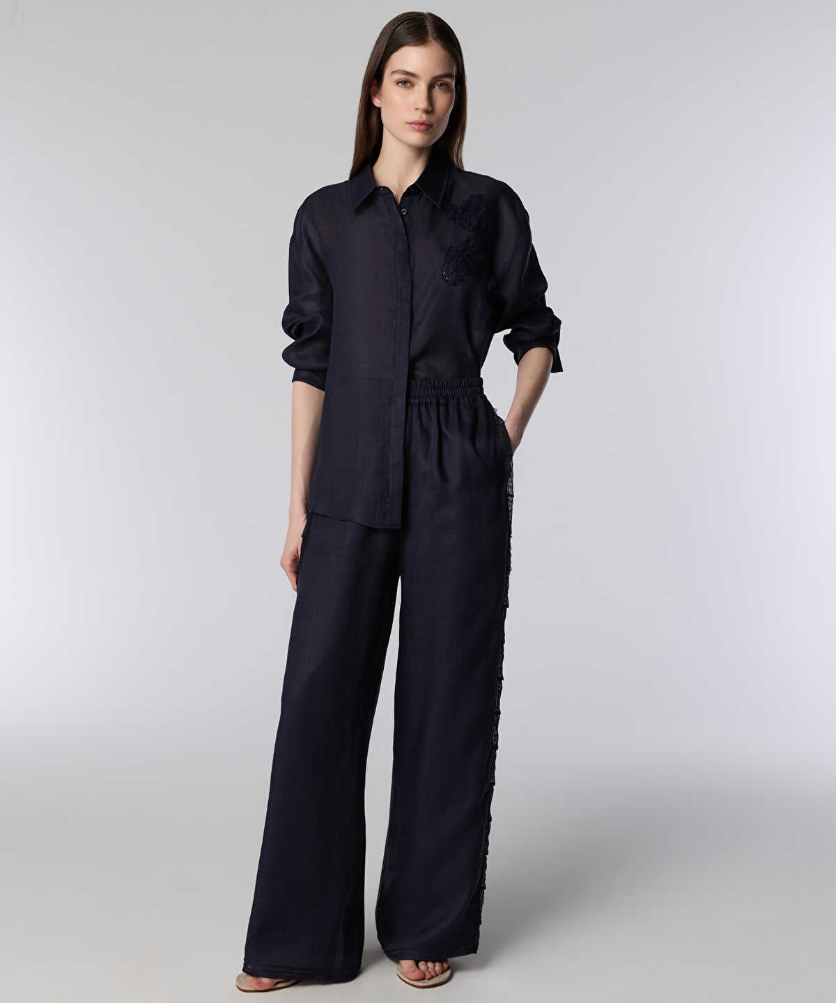 Lace-Trim Wide-Leg Trousers