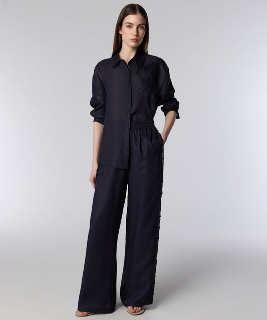 Lace-Trim Wide-Leg Trousers