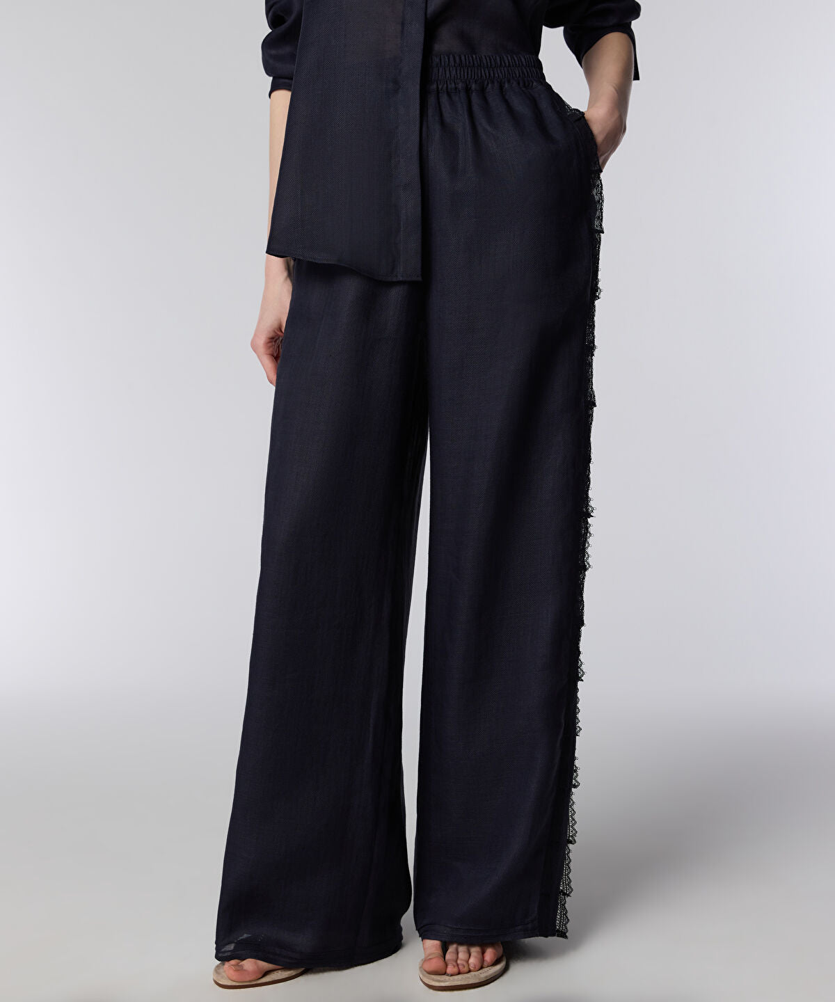 Zoomed Lace-Trim Wide-Leg Trousers