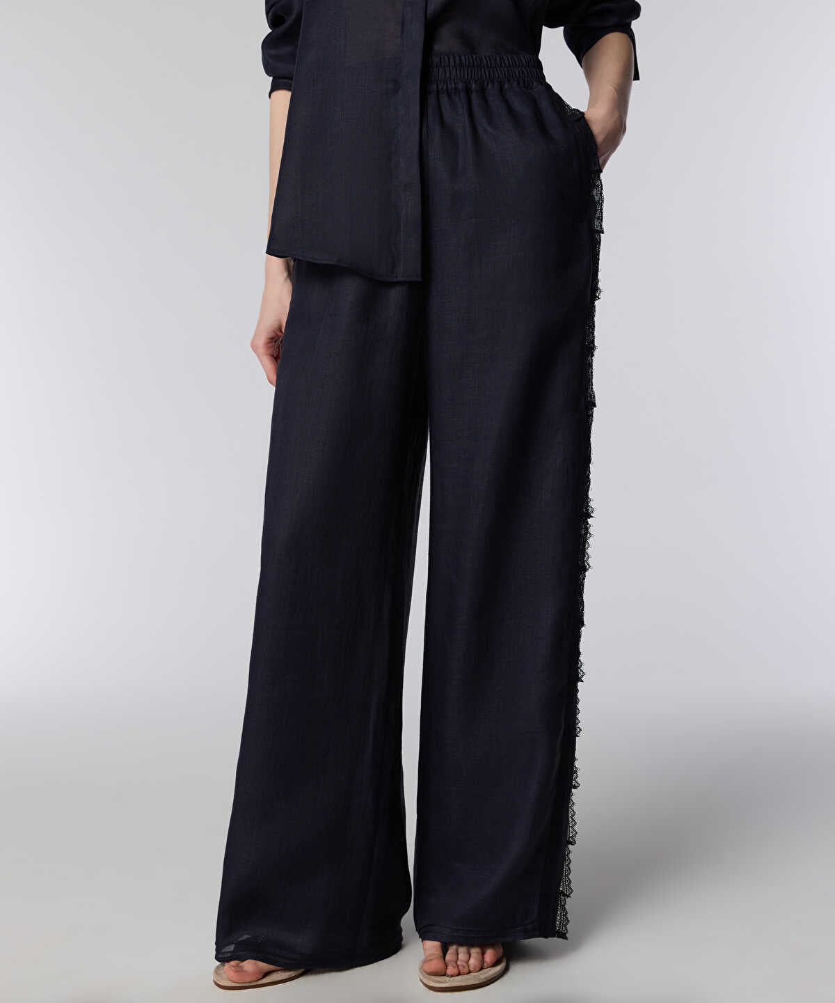 Lace-Trim Wide-Leg Trousers