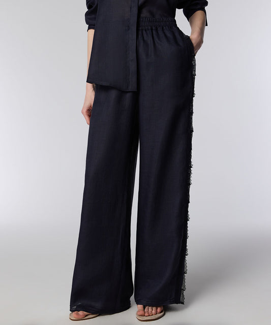 Lace-Trim Wide-Leg Trousers