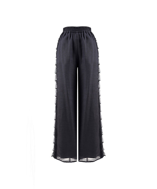 Lace-Trim Wide-Leg Trousers