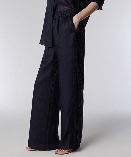 Lace-Trim Wide-Leg Trousers