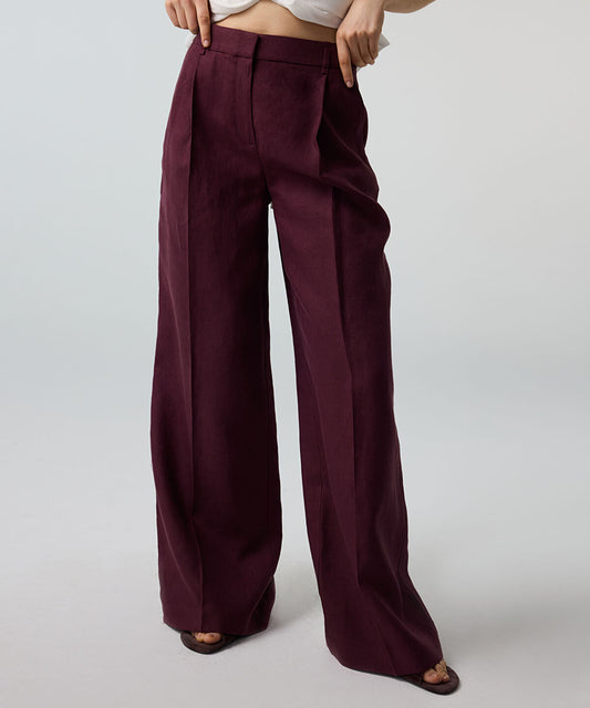 Belted Wide-Leg Linen Trousers