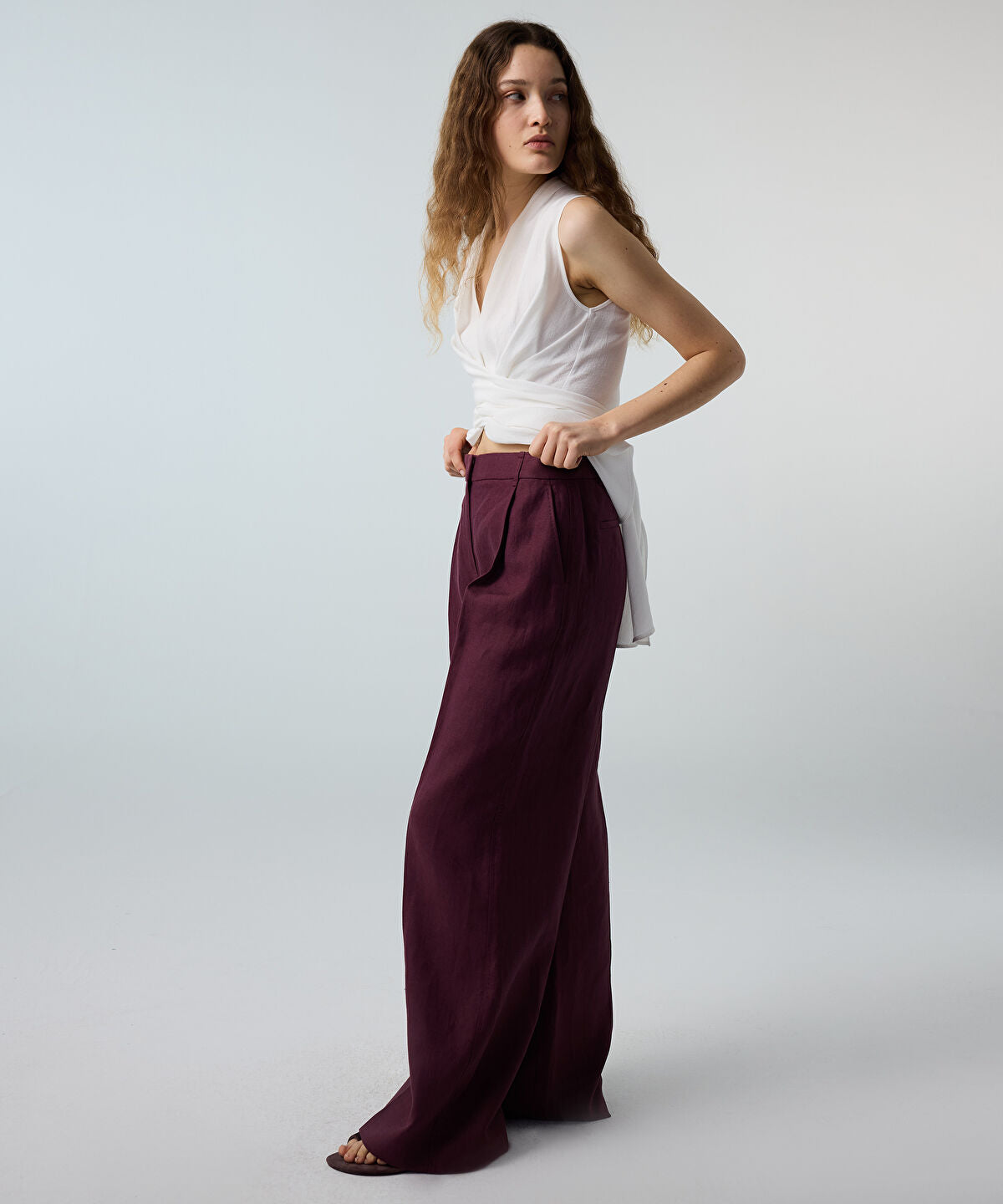 Belted Wide-Leg Linen Trousers