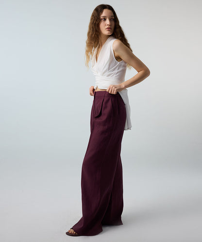 Belted Wide-Leg Linen Trousers