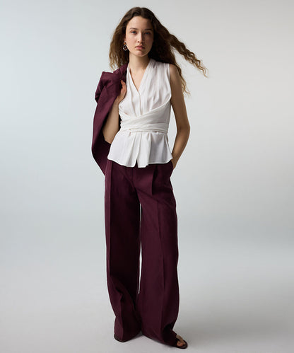 Belted Wide-Leg Linen Trousers