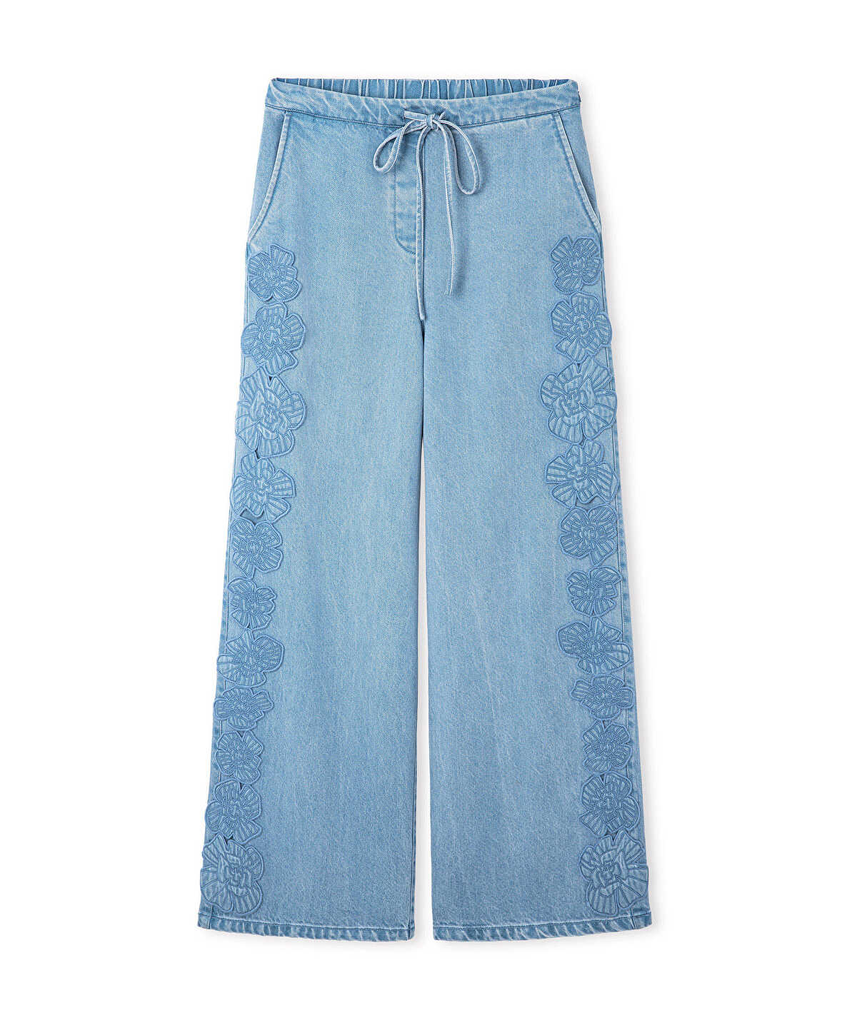 Floral Applique Wide-Leg Trousers