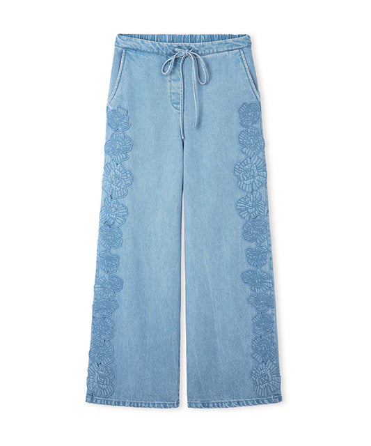 Floral Applique Wide-Leg Trousers