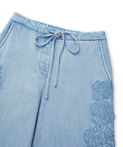 Floral Applique Wide-Leg Trousers