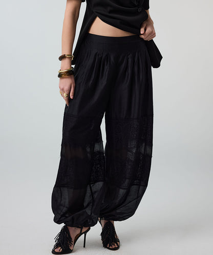 Lace-Trimmed Balloon Trousers