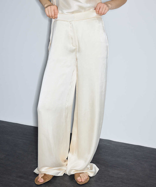 Satin-Effect Wide-Leg Trousers