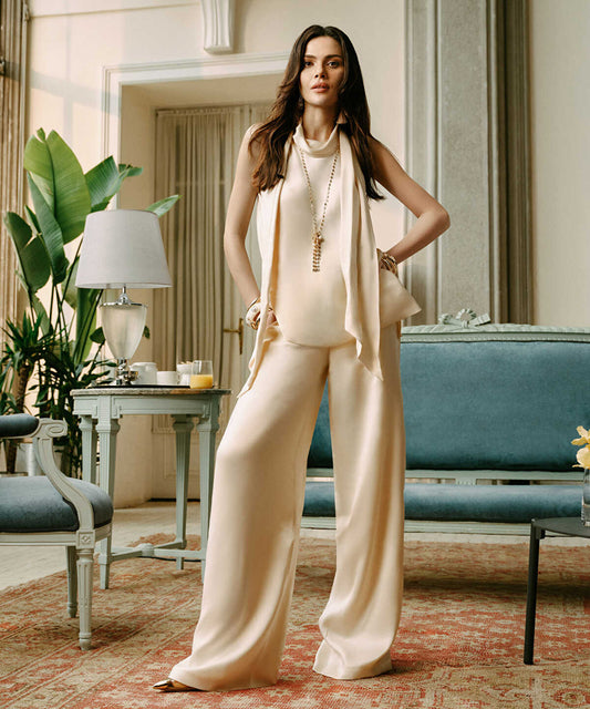 Satin-Effect Wide-Leg Trousers