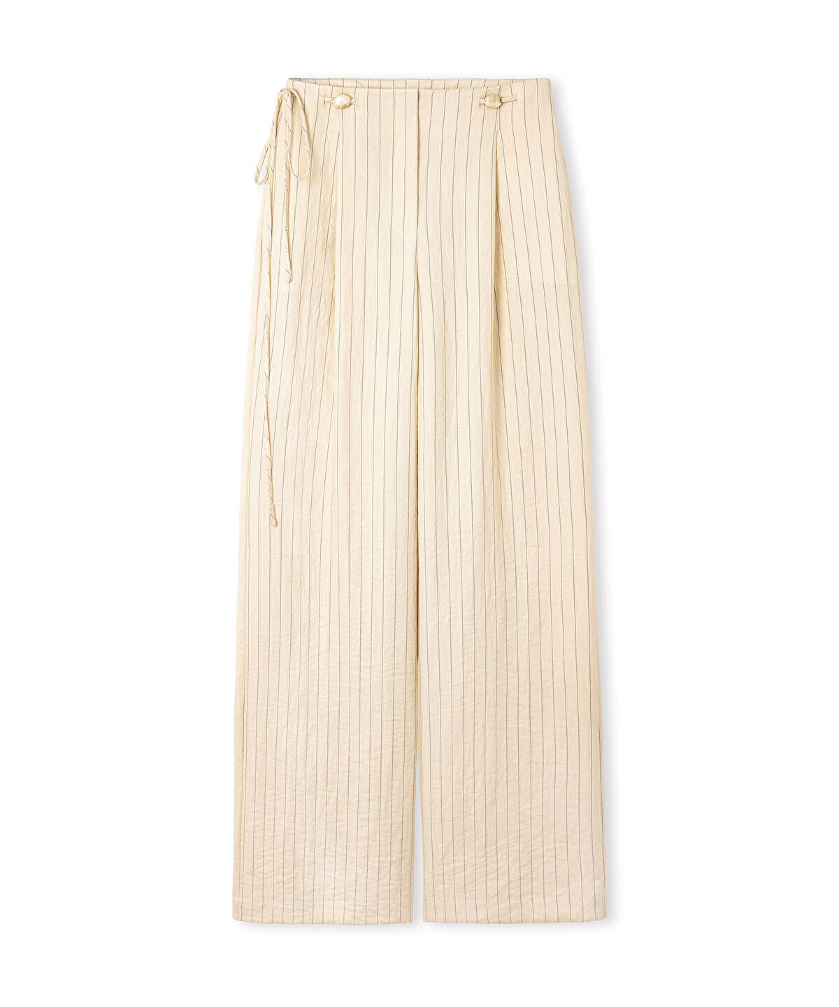 Zoomed Beaded-Waist Striped Trousers