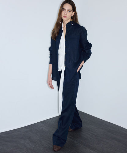 Belted Linen Wide-Leg Trousers